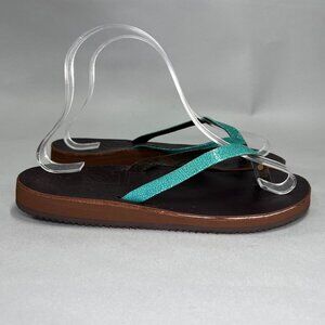 CTB Sandals Women's Size 8 Brown Leather Turquoise Vibram Beach Thong Flip Flops